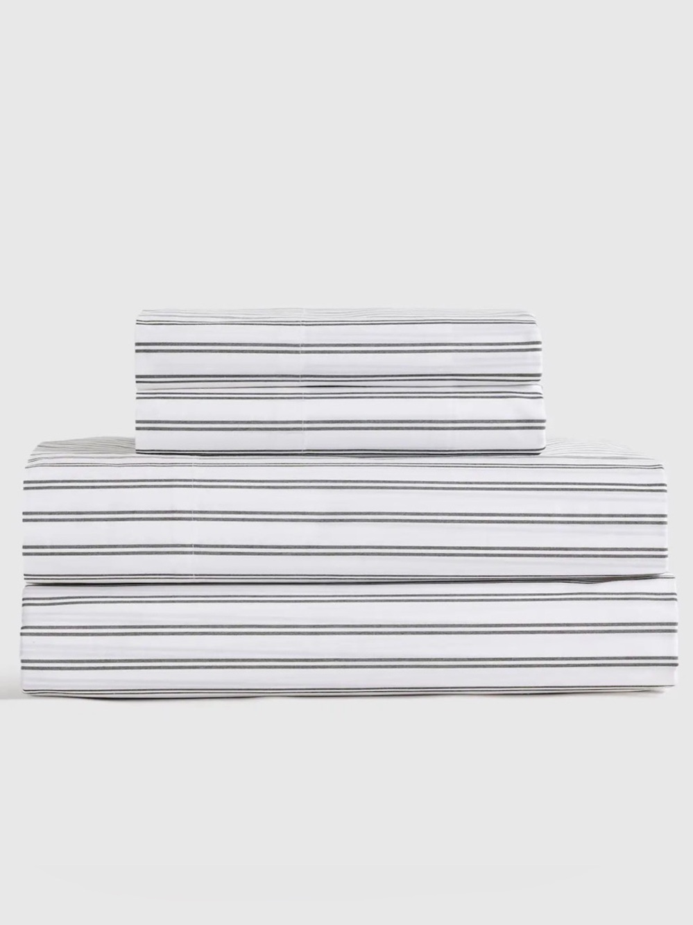 Quince Classic Organic Crisp Percale Double Stripe King Sheet Set Pine White